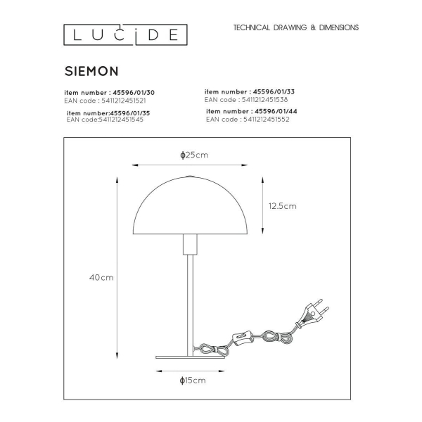 Настольная лампа Lucide Siemon 45596/01/33