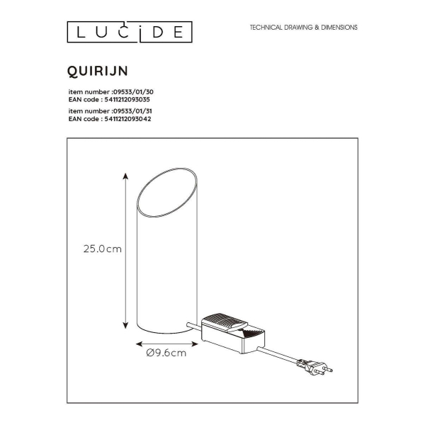 Настольная лампа Lucide Quirijn 09533/01/30 Настольная лампа Lucide Quirijn 09533/01/30