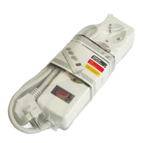 Сетевой фильтр 3-местный с/з STEKKER HM20-31-03 3x1мм2, 3 м, 250В, 16А, серия Optima, белый