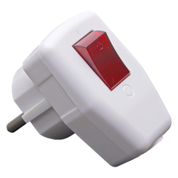 Вилка угловая с выключателем с/з STEKKER, PPG16-43-202, 250В, 16A, IP20, белый