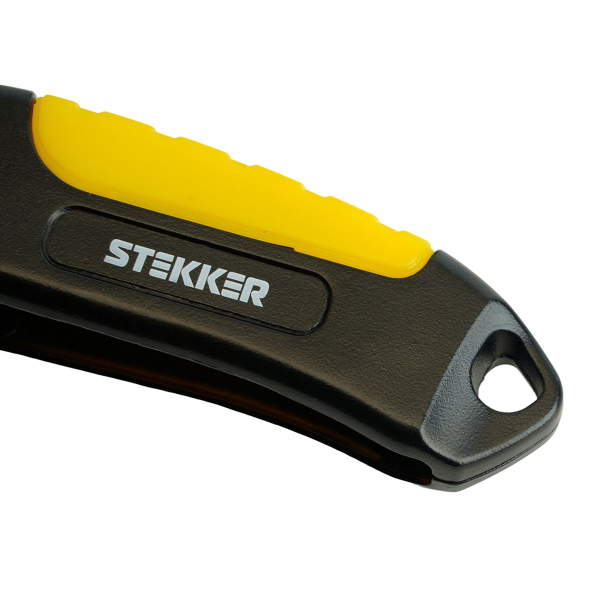 Нож строительно-монтажный с трапециевидным лезвием, 19 мм, 1 лезвие в рукоятке, Stekker KMU-11-T 50198