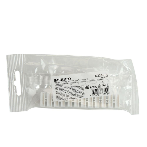 Колодка клеммная винтовая STEKKER, линейка 12 штук, полипропилен, LD226-3A DIY