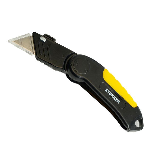 Нож строительно-монтажный с трапециевидным лезвием, 19 мм, 1 лезвие в рукоятке, Stekker KMU-11-T 50198