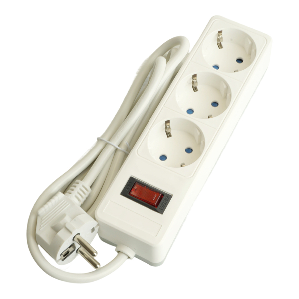 Сетевой фильтр 3-местный с/з STEKKER HM20-31-02 3x1мм2, 1,8 м, серия Optima, белый