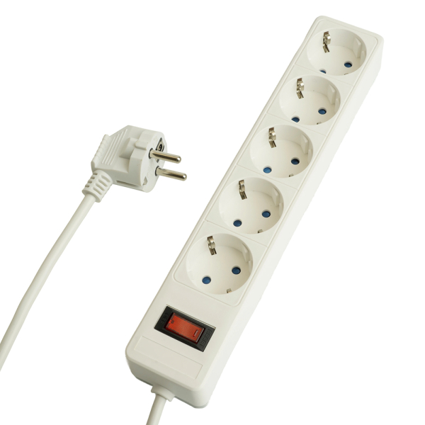 Сетевой фильтр 5-местный с/з STEKKER HM20-51-02 3x1мм2, 1,8 м, серия Optima, белый