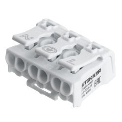 Клемма монтажная STEKKER, LD294-4003, для подключения фазных проводников, 3 контактные группы (3 ввода, 3 вывода на полюс)