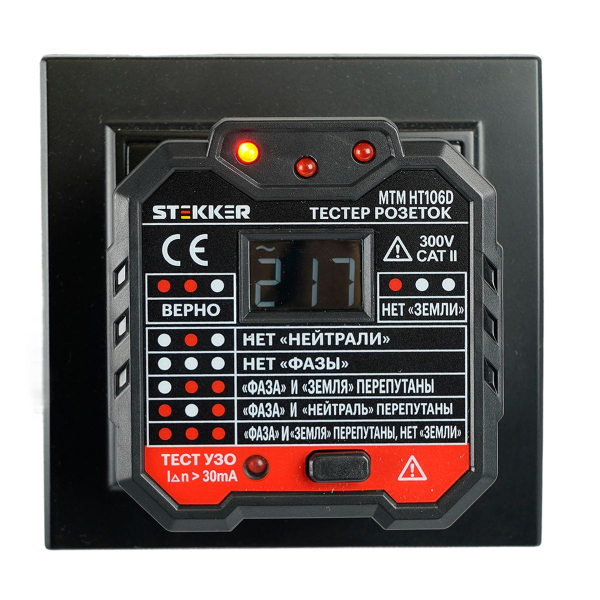 Тестер розеток и УЗО, питание от сети 230V, черный MTM HT106D 49997