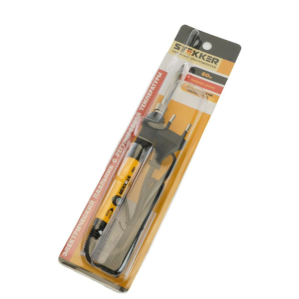 Паяльник с регулировкой температуры до450С с керам.нагревателем,60Вт,долговечное жало,230В, Stekker PLE602-60 49817