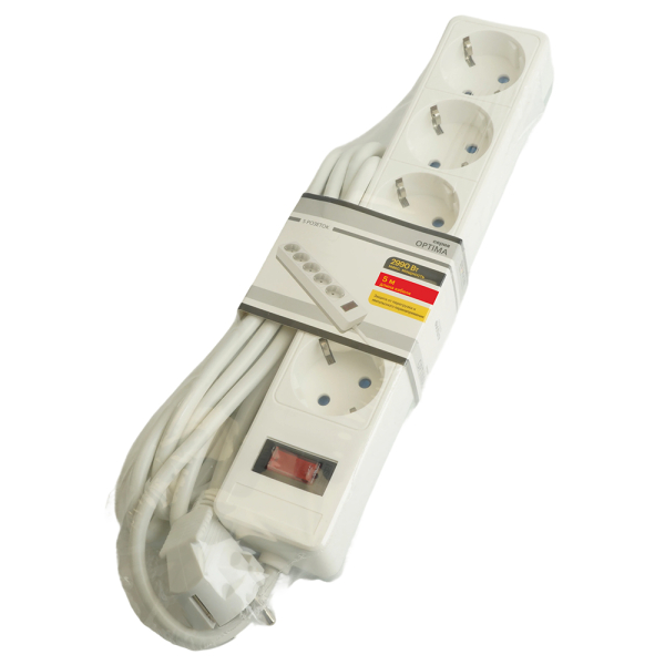 Сетевой фильтр 5-местный с/з STEKKER HM20-51-053x1мм2, 5 м, серия Optima, белый