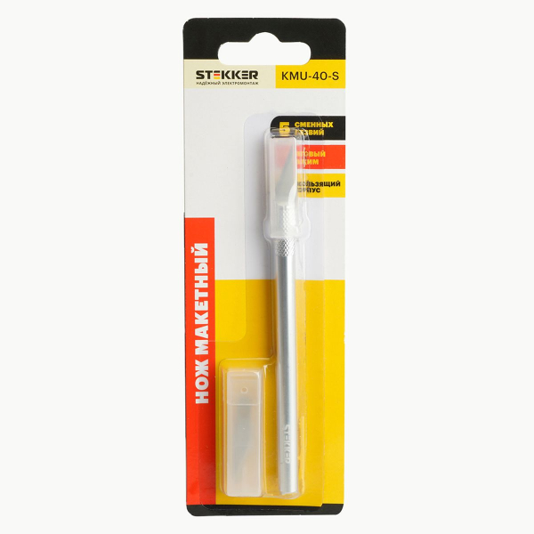 Нож макетный, 5 доп. лезвий, алюминий, Stekker KMU-40-S 50196