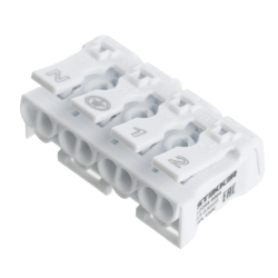 Клемма монтажная STEKKER, LD294-4004 для подключения фазных проводников, 4 контактные группы (3 ввода, 3 вывода на полюс)