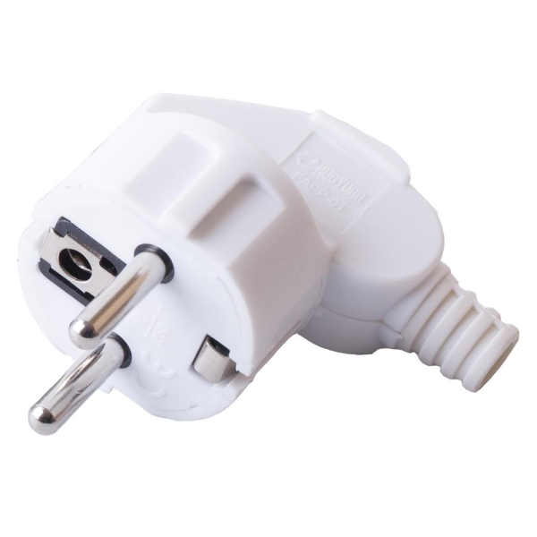 Вилка угловая с/з STEKKER, PPG16-41-202, пластик, 250В, 16A, IP20, белый