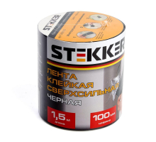 Лента клейкая сверхсильная Stekker 0,7*100 мм, 1,5 м. черная INTP9-0715-10 39918