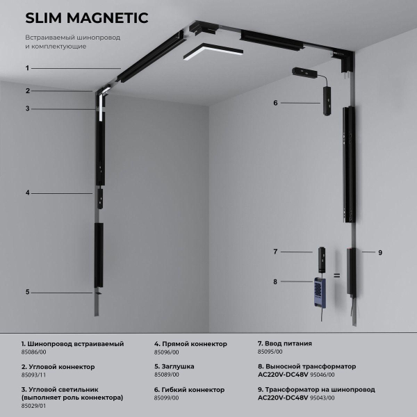 Коннектор угловой для встраиваемого шинопровода Elektrostandard Slim Magnetic 85093/00 a061240