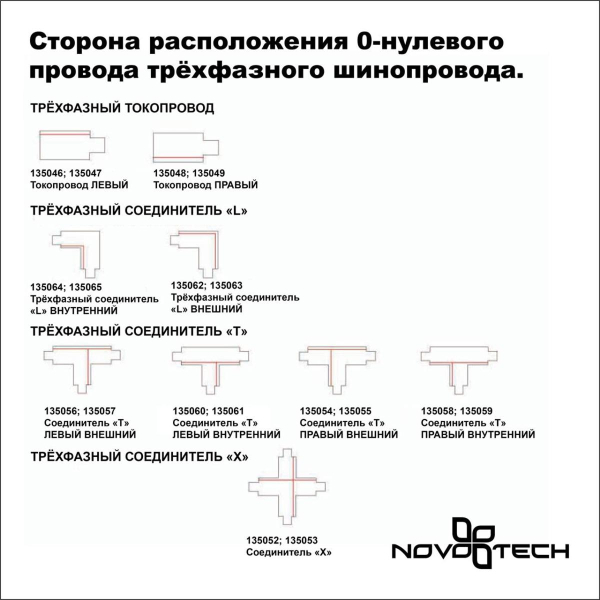 Соединитель T левый внешний с токопроводом для трехфазного шинопровода Novotech Port 135056