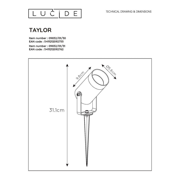 Уличный светильник Lucide Taylor 09832/01/30 Уличный светильник Lucide Taylor 09832/01/30