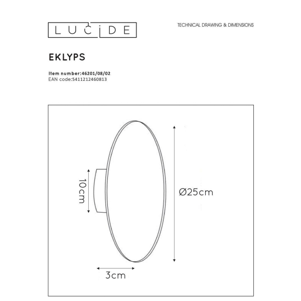 Настенный светодиодный светильник Lucide Eklyps Led 46201/08/02