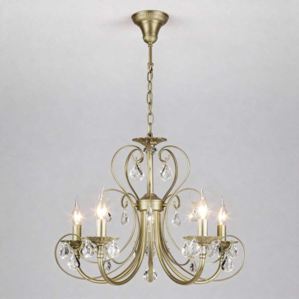 Подвесная люстра Eurosvet Alda 3305/5 латунь/прозрачный хрусталь Strotskis a072114