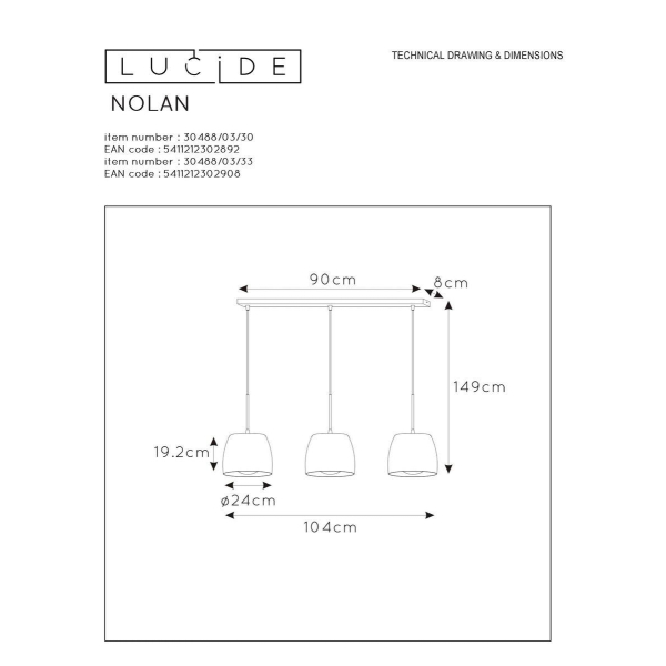 Подвесной светильник Lucide Nolan 30488/03/30