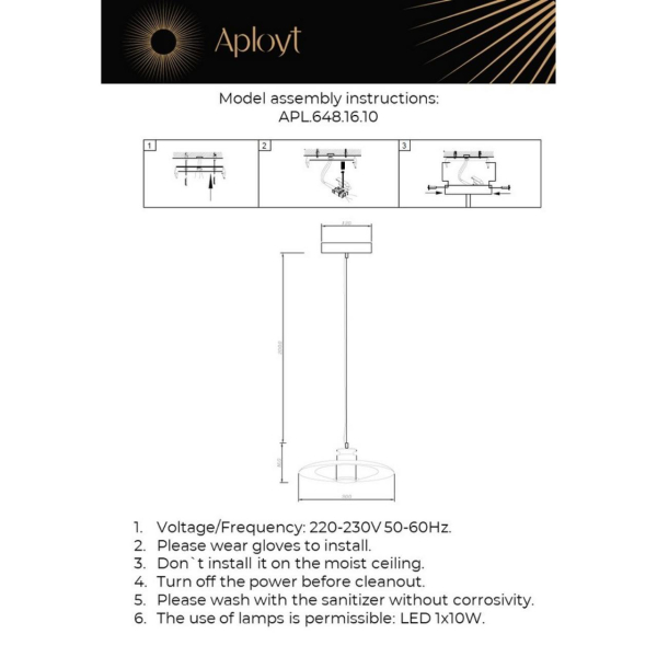 Подвесной светодиодный светильник Aployt Stefa APL.648.16.10