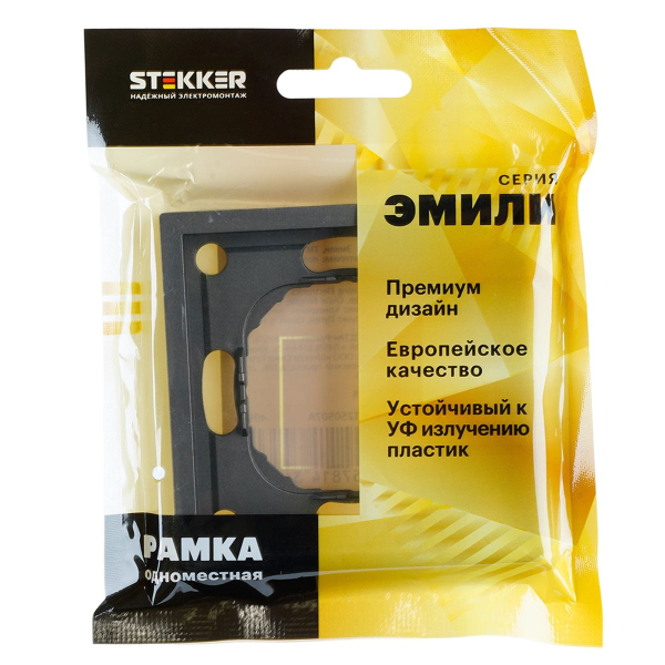 Рамка Stekker, PFR00-5001-09 1-местная Эмили, антрацит, soft touch 49936