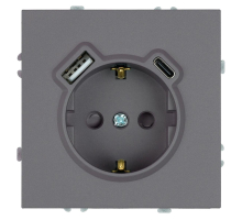 Розетка 1-местная з/ш с/з 16А + USB + Type C (механизм), Stekker, 250В, 20W Эмили, платиново-серый, soft-touch, RST16-5119-10 50219