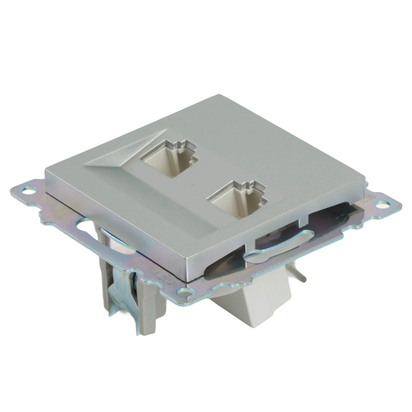 Розетка компьютерная 2-местная RJ-45 (механизм) Stekker GLS00-7109-03 Катрин, серебро 50005