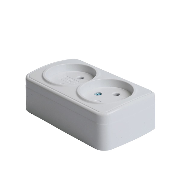 Розетка накладная 2-местная б/з Stekker, PST10-502-20, пластик АВS, 250В, 16А, IP20 Basic, белый 50075