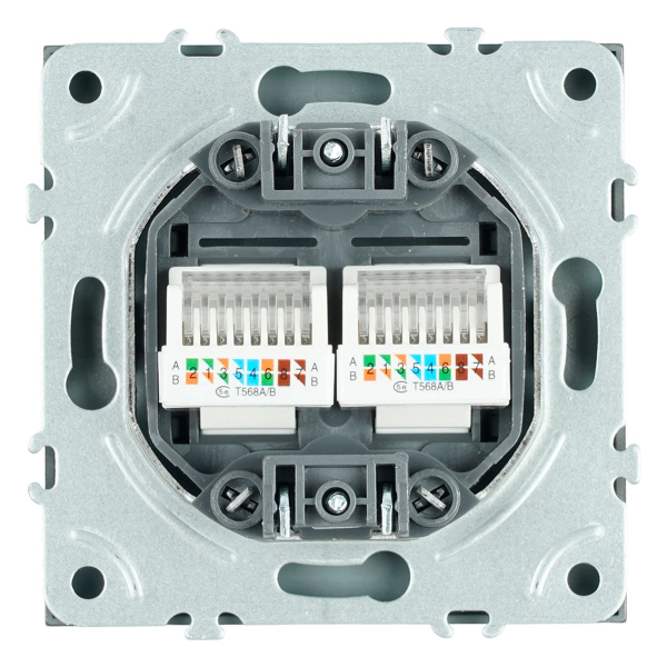 Розетка компьютерная 2-местная RJ-45 (механизм), Stekker Эмили, RST00-5111-09, антрацит, soft touch 49926