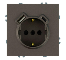 Розетка 1-местная з/ш с/з 16А + USB + Type C (механизм), Stekker, 250В, 20W Эмили, RST16-5119-09, антрацит, soft touch 50361