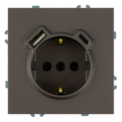 Розетка 1-местная з/ш с/з 16А + USB + Type C (механизм), Stekker, 250В, 20W Эмили, RST16-5119-09, антрацит, soft touch 50361