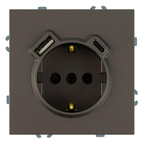 Розетка 1-местная з/ш с/з 16А + USB + Type C (механизм), Stekker, 250В, 20W Эмили, RST16-5119-09, антрацит, soft touch 50361