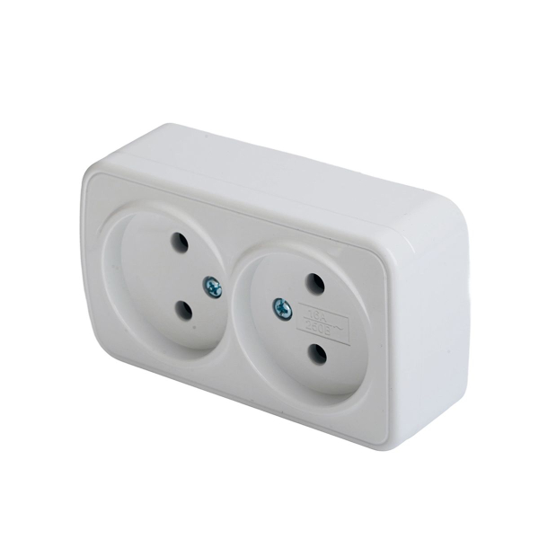 Розетка накладная 2-местная б/з Stekker, PST10-502-20, пластик АВS, 250В, 16А, IP20 Basic, белый 50075