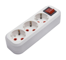 Розетка (колодка) переносная разборная 3-местная с/з Stekker, PST16-311-20, с выключателем, 250В, 16A, IP20, белый 39014