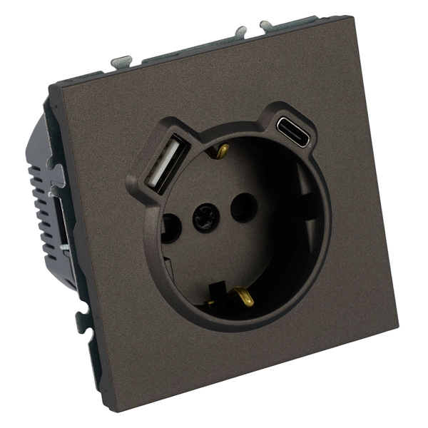 Розетка 1-местная з/ш с/з 16А + USB + Type C (механизм), Stekker, 250В, 20W Эмили, RST16-5119-09, антрацит, soft touch 50361