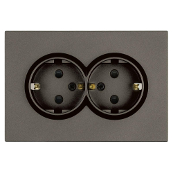 Розетка 2-местная с защитной шторкой, Stekker, с/з, 250В, 16А Эмили, RST16-5114-09, антрацит, soft touch 49934