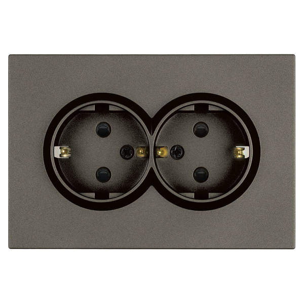 Розетка 2-местная с защитной шторкой, Stekker, с/з, 250В, 16А Эмили, RST16-5114-09, антрацит, soft touch 49934