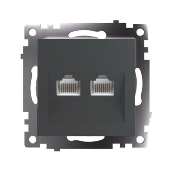 Розетка компьютерная 2-местная RJ-45 (механизм) Stekker GLS00-7109-06 Катрин, графит 50008