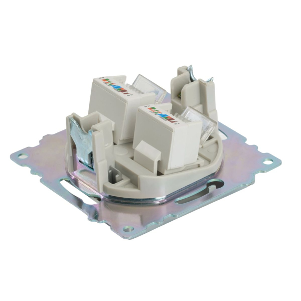 Розетка компьютерная 2-местная RJ-45 (механизм) Stekker GLS00-7109-03 Катрин, серебро 50005
