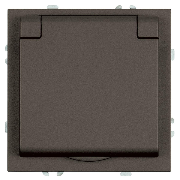 Розетка 1-местная с крышкой с защ. штор, Stekker, с/з, IP42, 250В, 16А Эмили, RST16-5112-09, антрацит, soft touch 49933