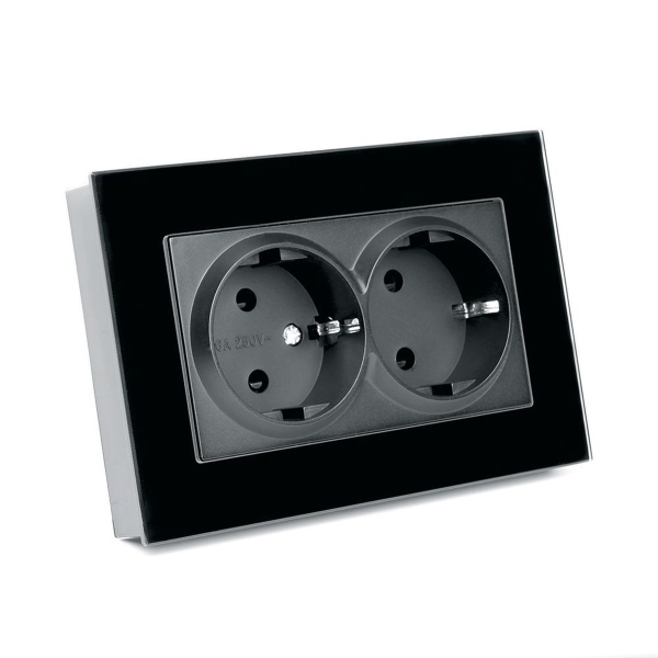 Розетка 2-местная с защитной шторкой с/з Stekker GLS16-7014-05 Катрин, черный 39516