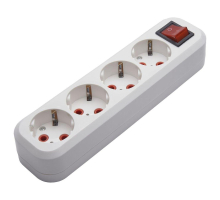 Розетка (колодка) переносная разборная 4-местная с/з Stekker, PST16-410-20, с выключателем, 250В, 16A, IP20, белый 39015