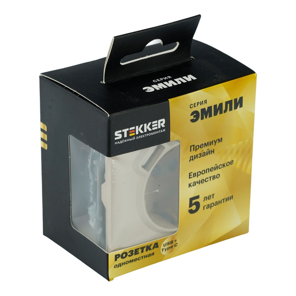 Розетка 1-местная з/ш с/з 16А + USB + Type C (механизм), Stekker, 250В, 20W Эмили, RST16-5119-08, кашемир, soft touch 50360