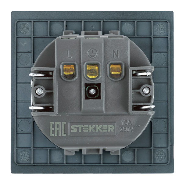 Розетка 1-местная с защитной шторкой с/з (механизм), Stekker, 250В, 16А Мия, RST16-3110-05, черный бархат 50454