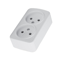Розетка накладная 2-местная б/з Stekker, PST10-502-20, пластик АВS, 250В, 16А, IP20 Basic, белый 50075