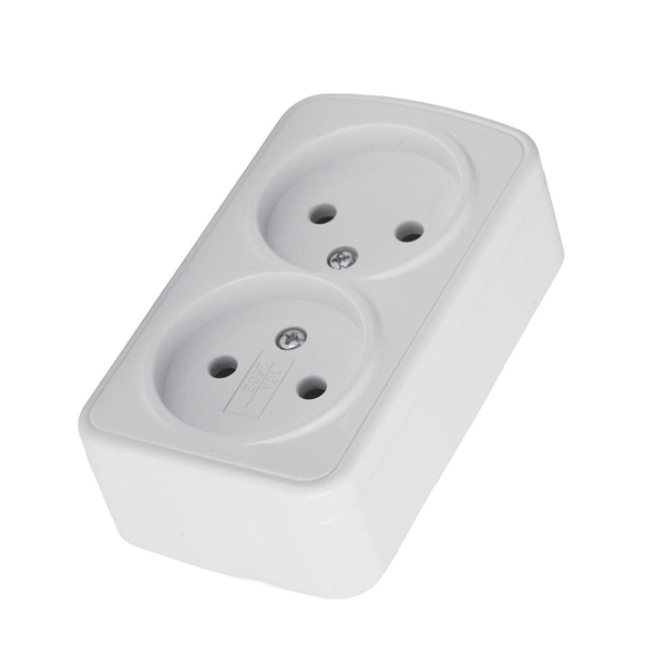 Розетка накладная 2-местная б/з Stekker, PST10-502-20, пластик АВS, 250В, 16А, IP20 Basic, белый 50075