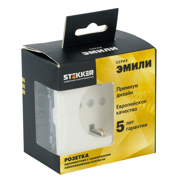 Розетка 1-местная с з/ш, с/з (механизм), СЗК, Stekker, 250В, 16А Эмили, RST16-5110-01ZK, белый фарор, soft touch 50235