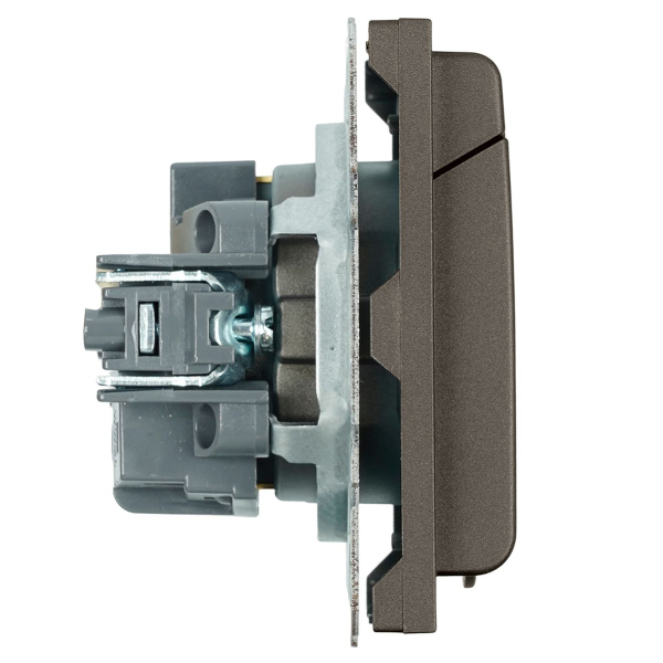 Розетка 1-местная с крышкой с защ. штор, Stekker, с/з, IP42, 250В, 16А Эмили, RST16-5112-09, антрацит, soft touch 49933