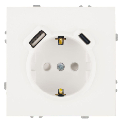 Розетка 1-местная з/ш с/з 16А + USB + Type C (механизм), Stekker, 250В, 20W Эмили, белый фарфор, soft-touch, RST16-5119-01 50217