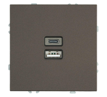 Розетка 2-местная USB + Type C (механизм), Stekker, 250В, 20W Эмили, RST10-5115-09, антрацит, soft touch 49931